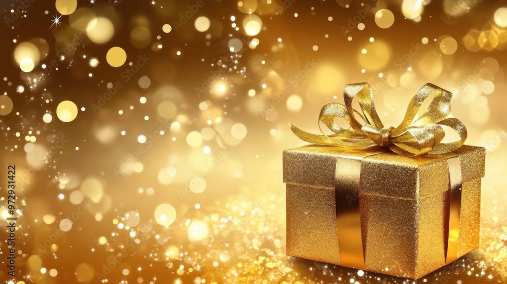 A Gift box Design gold Background.