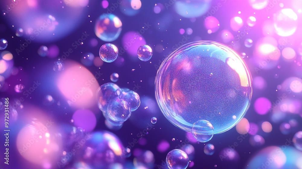 creative 3D design showcasing iridescent bubbles and colorful purple liquid, ideal for contemporary art and abstract visuals creative 3D design showcasing iridescent bubbles and colorful purple liquid, ideal for contemporary art and abstract visuals