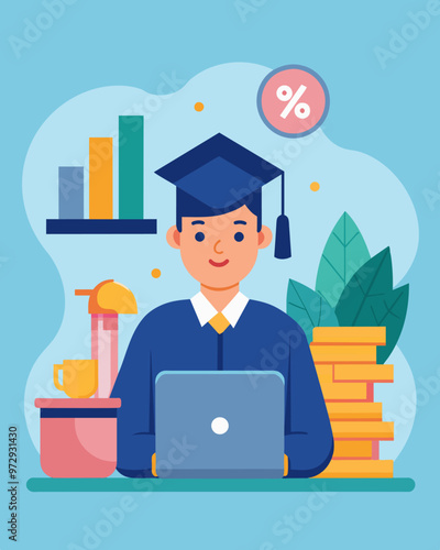 A recent graduate starts their first job and immediately begins setting aside a portion of their income for savings and investments determined to build a strong financial. Vector illustration