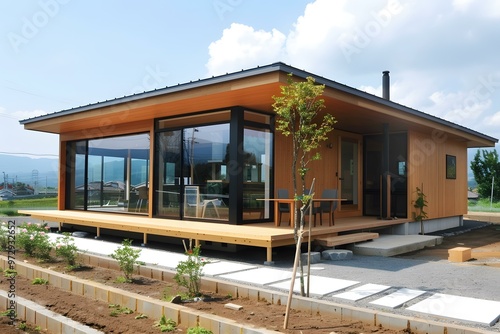 Wallpaper Mural Modern Wooden House with Deck and Garden in Japan Torontodigital.ca
