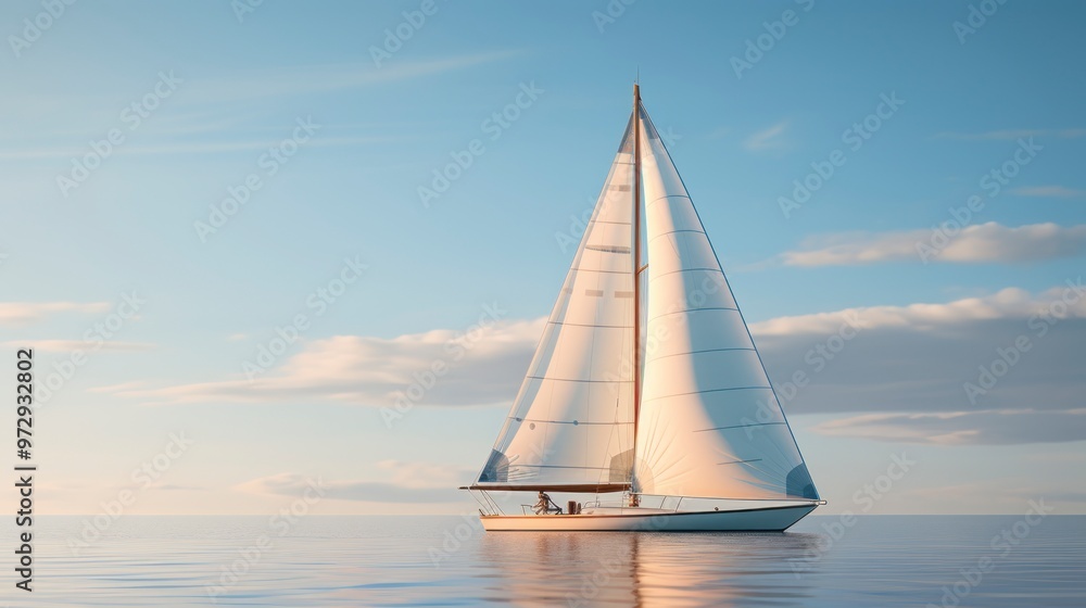 Fototapeta premium Sailing yacht in the sea at sunset.