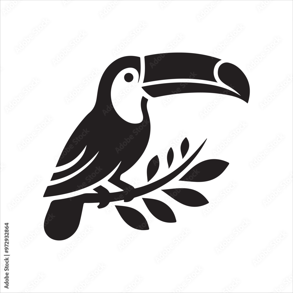 Obraz premium Sleek Toucan Bird Silhouette Logo Clipart in Black on White Background