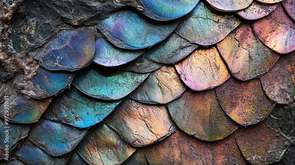 Fototapeta premium Iridescent Scales with Texture and Cracks