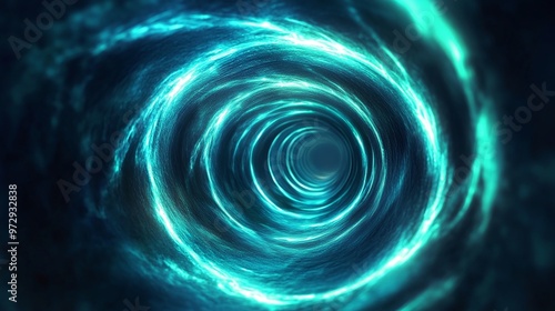 vibrant spiral tunnel background featuring luminous green and blue circles, creating a glowing effect in a stunning 3D illustration