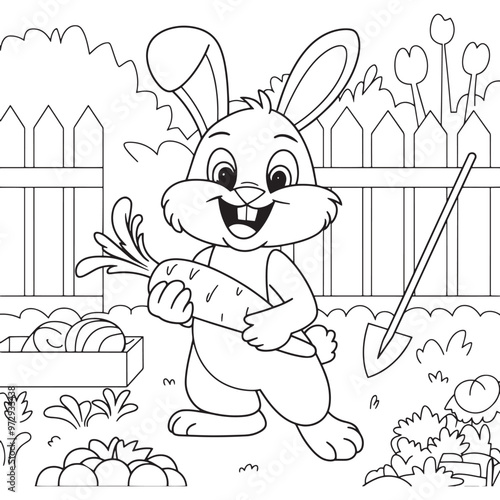 Vector bunny coloring page line art design with white background