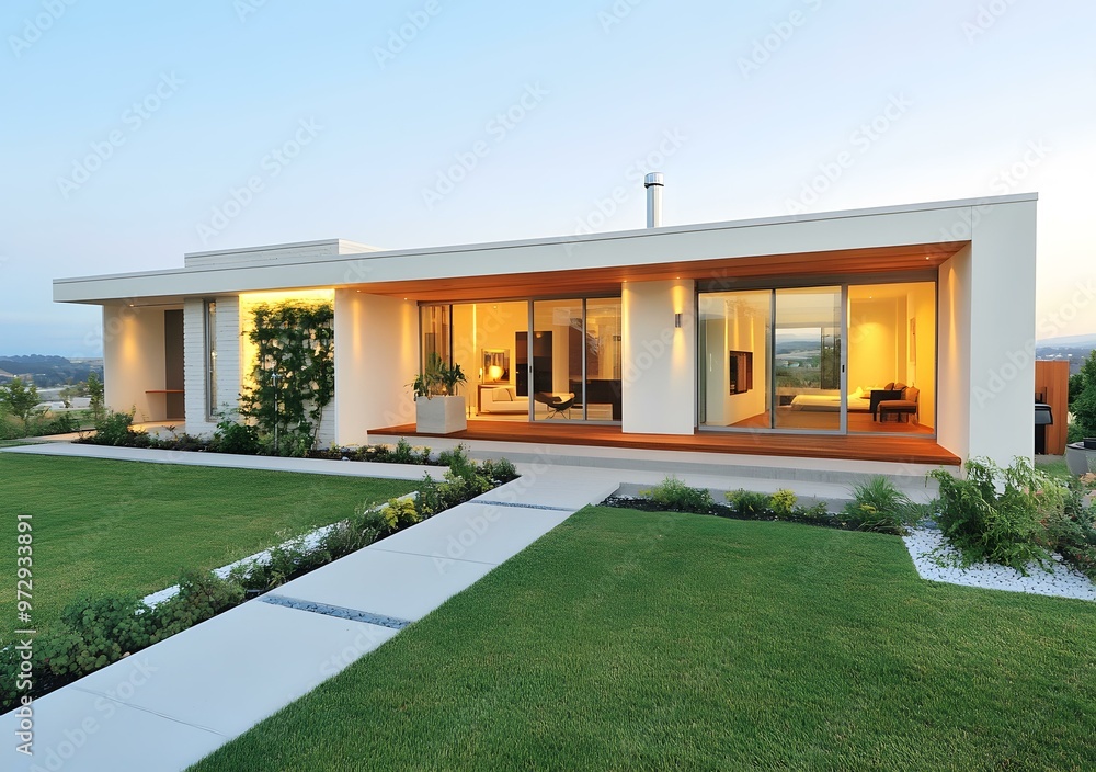 Modern White House With Green Grass Lawn Modern White House With Green Grass Lawn