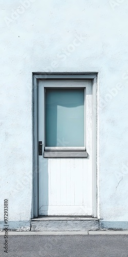 White Door with Glass Window on Blue Wall