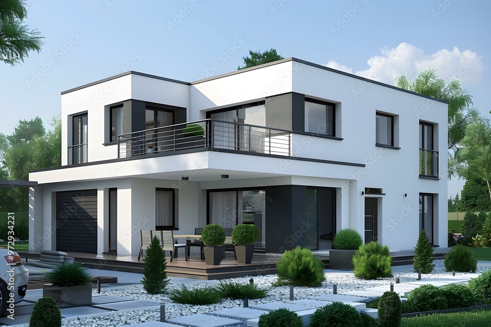 Modern Two Story House Exterior Design with Balcony Modern Two Story House Exterior Design with Balcony