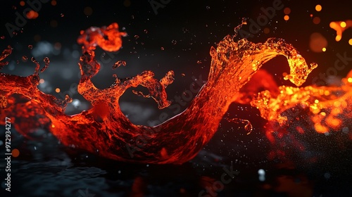 Dynamic splash of vibrant red liquid against a dark background showcasing intricate patterns and lively movement