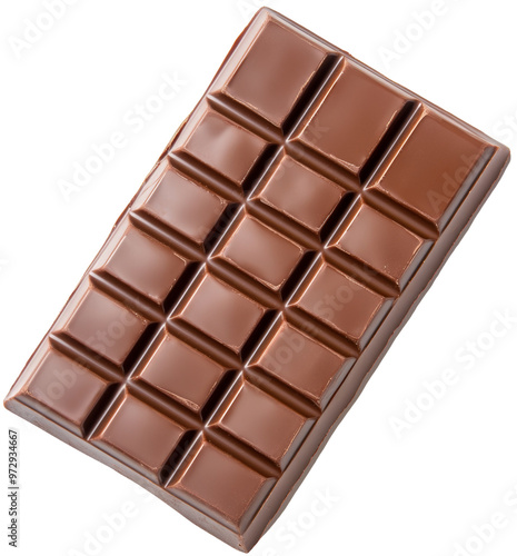 A delicious, smooth chocolate bar with a rich, glossy surface. cut out, PNG, isolated on transparent background.