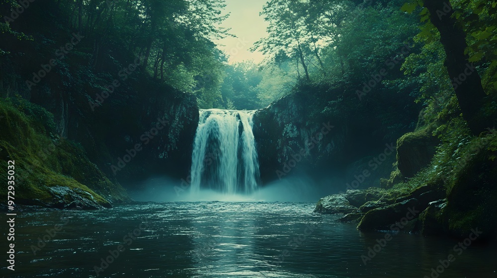 Peaceful waterfall in the heart of green forest picture Peaceful waterfall in the heart of green forest picture