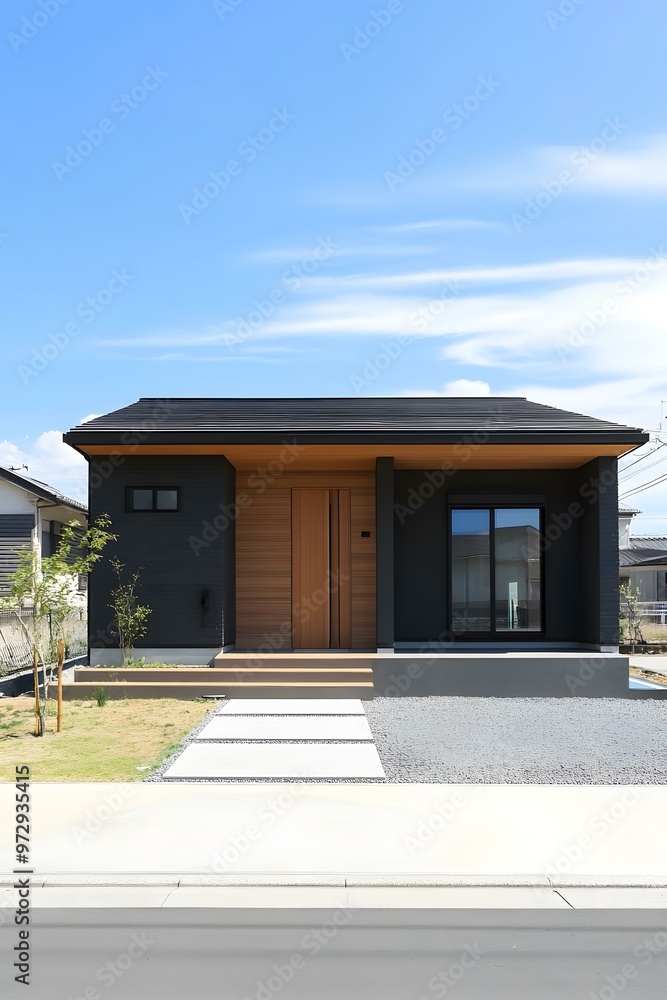 Modern House Exterior with Black and Wood Facade Modern House Exterior with Black and Wood Facade