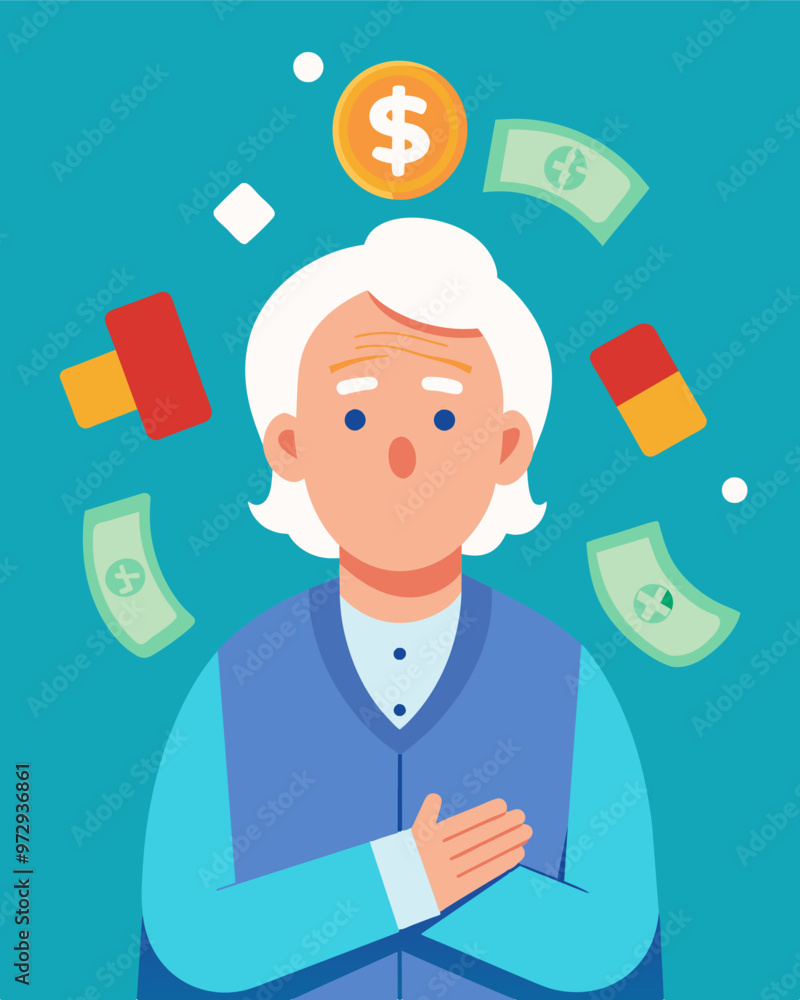A retiree on a fixed income facing unexpected medical bills. They turn to payday loans as a last resort.. Vector illustration A retiree on a fixed income facing unexpected medical bills. They turn to payday loans as a last resort.. Vector illustration