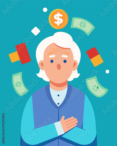 A retiree on a fixed income facing unexpected medical bills. They turn to payday loans as a last resort.. Vector illustration