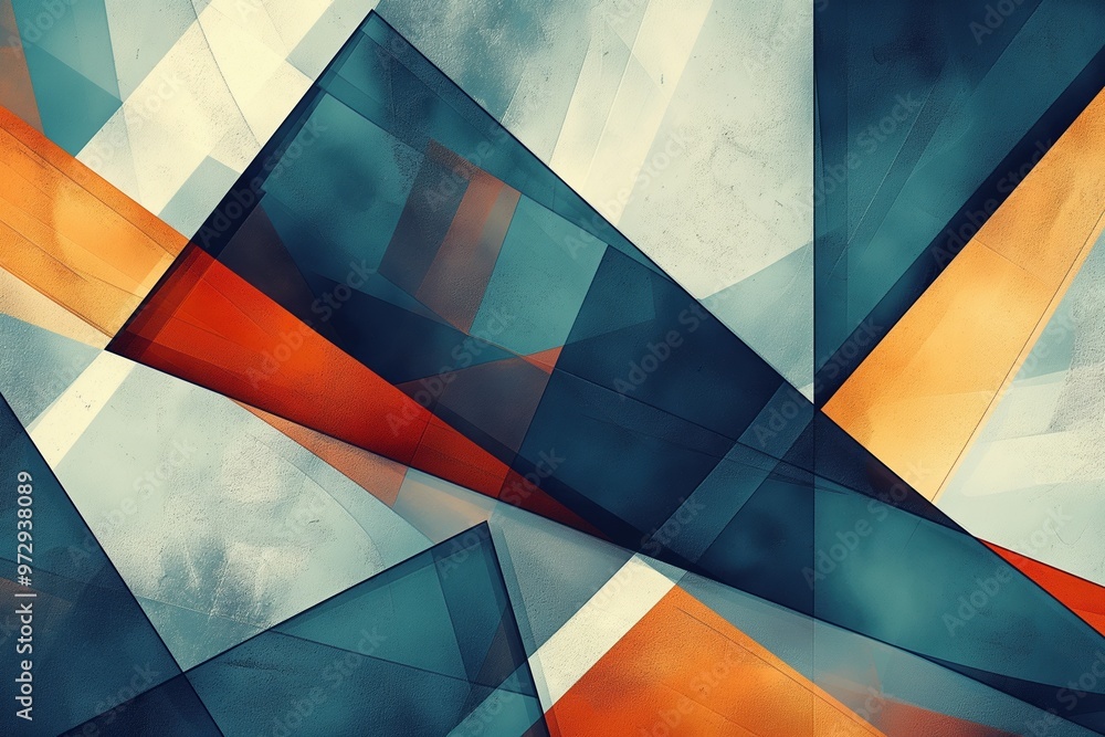 Fototapeta premium Dynamic geometric abstract with blue and orange shapes in modern art style