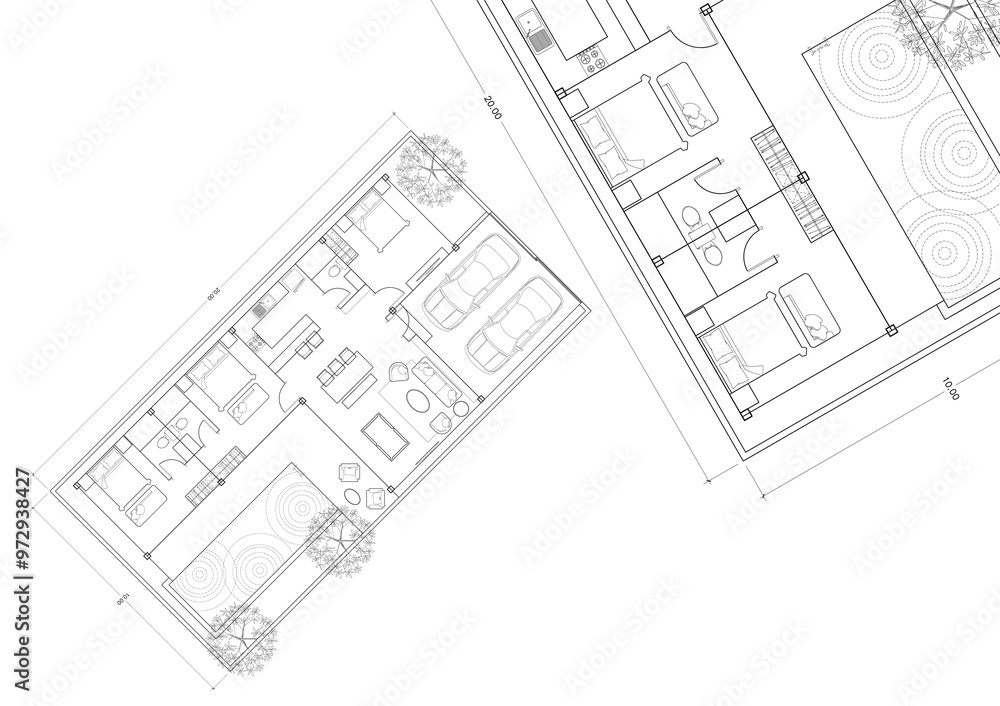 Floor plan designed building on the drawing. Floor plan designed building on the drawing.