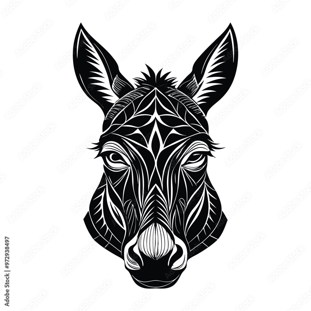 Black Donkey head silhouette vector art illustration . Black Donkey head silhouette vector art illustration .