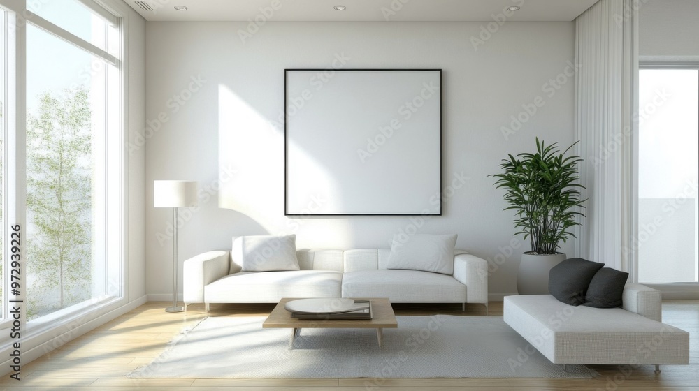 Fototapeta premium minimal interior living room with artwork framed.