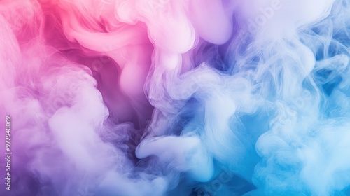 A dramatic image of brightly colored smoke billowing upward, with shades of pink, blue, and purple swirling in a mesmerizing, fluid pattern