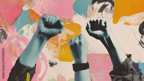 Feminists fight. Illustration for protest. Modern collage with hands