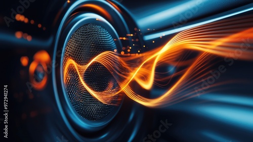 A dynamic image of a car speaker with sound waves or vibrations illustrated around it, conveying the power and clarity of the audio system.