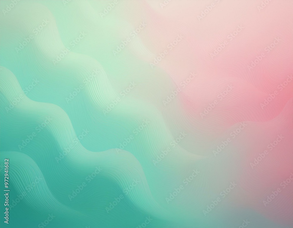 Obraz premium A soft abstract gradient featuring wavy layers in pink and green hues. Ideal for backgrounds, digital art, modern design projects, or soothing visual effects