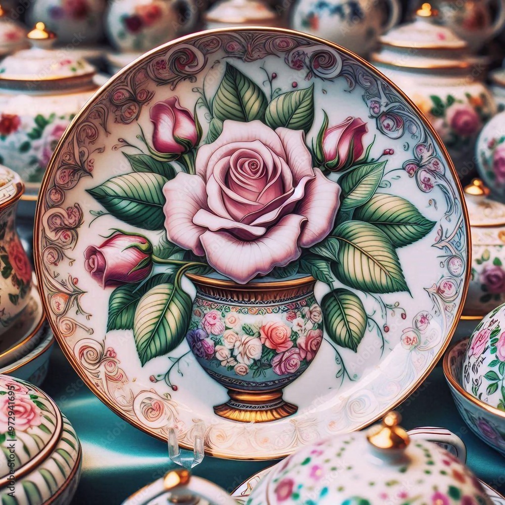 Töpferwaren mit Rosenmuster Töpferwaren mit Rosenmuster
