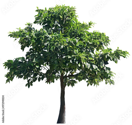 Tree on transparent background, realistic tree with green leaf stand alone isolate and beautiful light in day time die cut png file for graphic resource photo