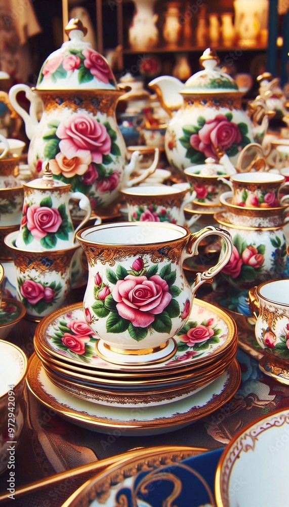 Töpferwaren mit Rosenmuster Töpferwaren mit Rosenmuster