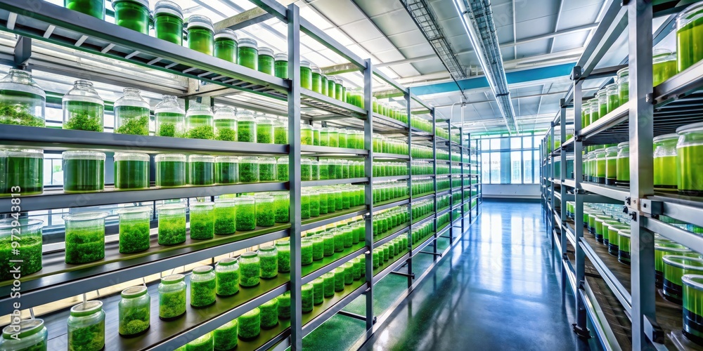 Fototapeta premium Algae farms in a modern high tech lab producing biofuel as a sustainable energy source, algae, farm, high tech, lab
