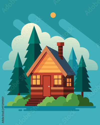 A rustic and charming cabin perfect for a family wanting to downsize and embrace a simpler and more natureoriented lifestyle.. Vector illustration