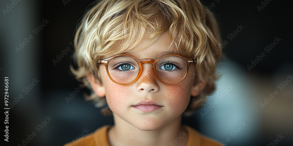 Portrait of a cute little boy with glasses