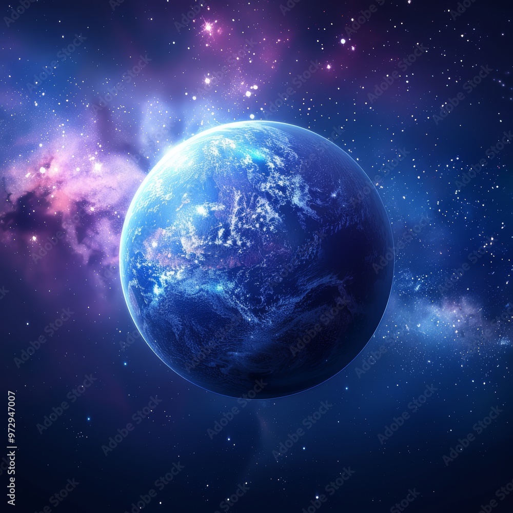 Fototapeta premium Planet Earth from Space, Showing Europe and Africa, Celestial Body in a Starry Universe.
