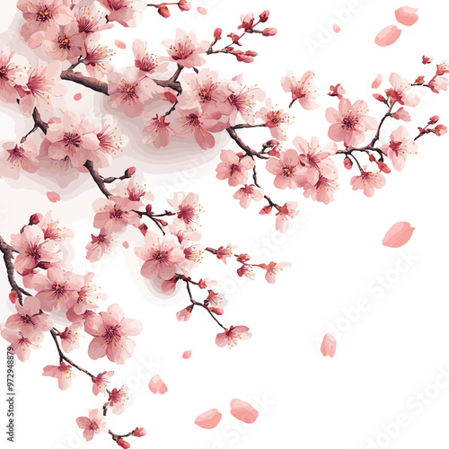 cherry blossom sakura flowers isolated on white background. vector illustration
