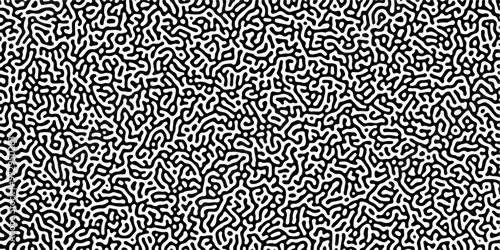 Turing reaction diffusion monochrome seamless pattern with chaotic motion .Linear design with biological shapes. Organic lines in memphis. abstract turing organic wallpaper background .	
