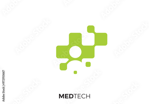 medical with people logo. health technology connection vector design template