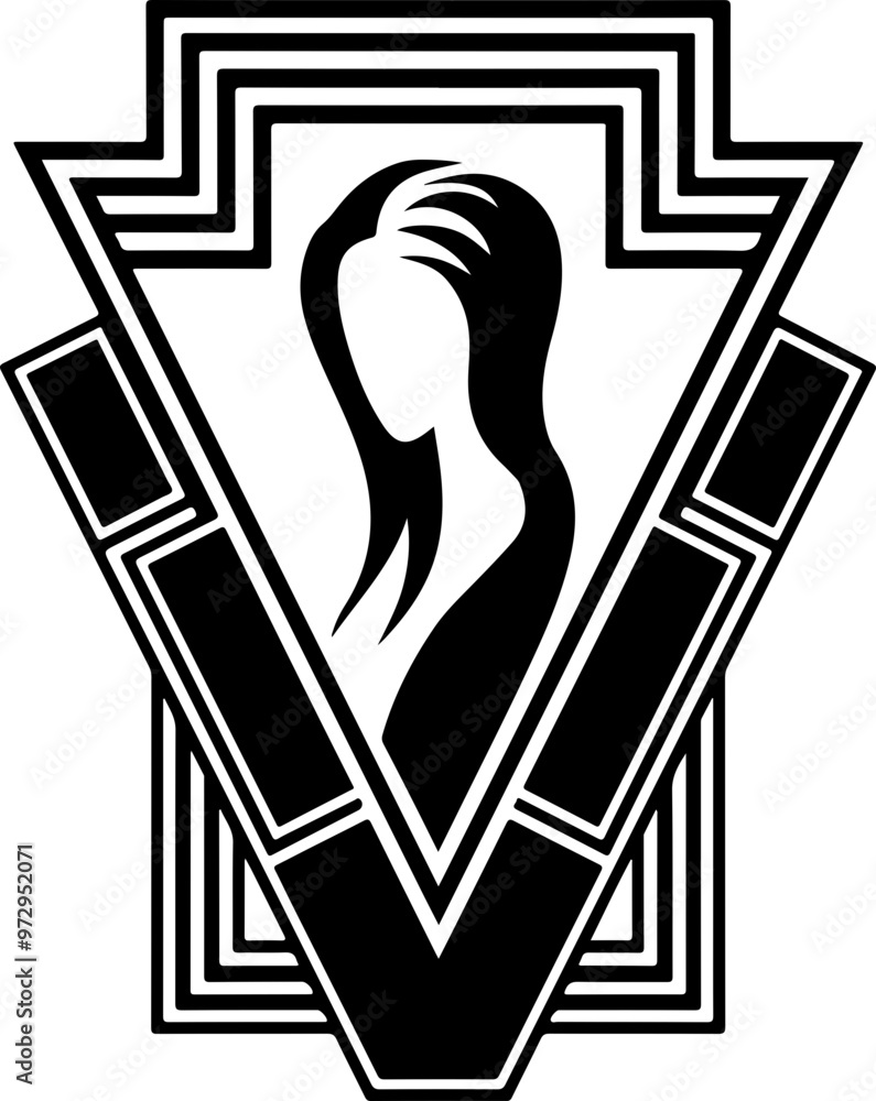 Art Deco Style Silhouette with Geometric Elements Art Deco Style Silhouette with Geometric Elements
