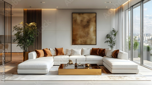 Wallpaper Mural Modern living room with a cozy sectional sofa and elegant decor. Torontodigital.ca