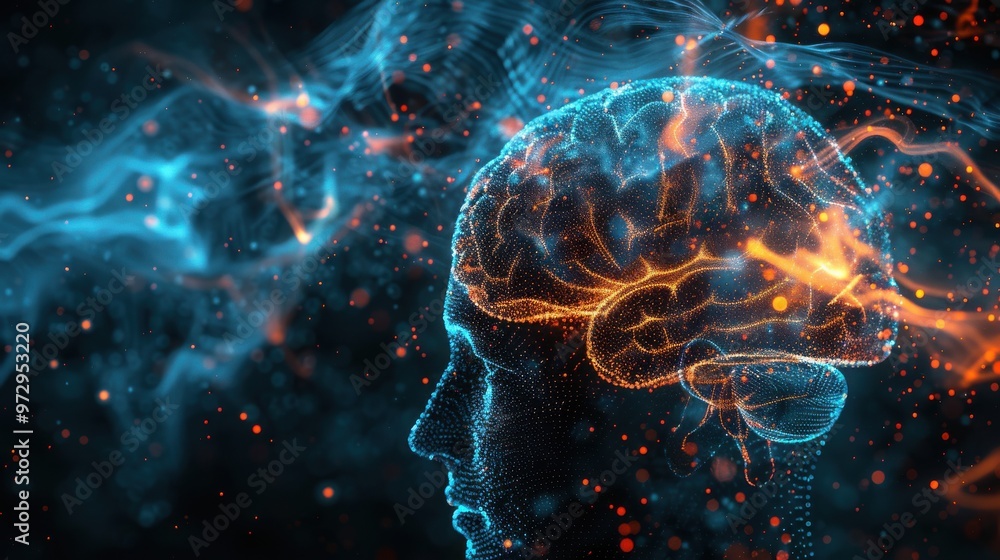 Vivid Neurological Activity in Brain Simulation Illustration Vivid Neurological Activity in Brain Simulation Illustration