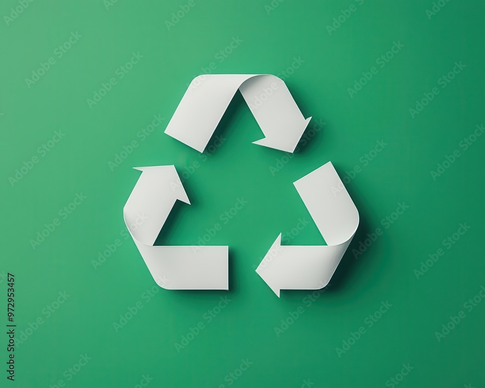 Minimalist recycle symbol created from three smooth, white lines on a green background, clean and eco-friendly Minimalist recycle symbol created from three smooth, white lines on a green background, clean and eco-friendly