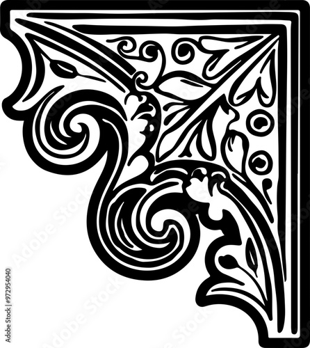 Ornate Decorative Corner Design in Black and White