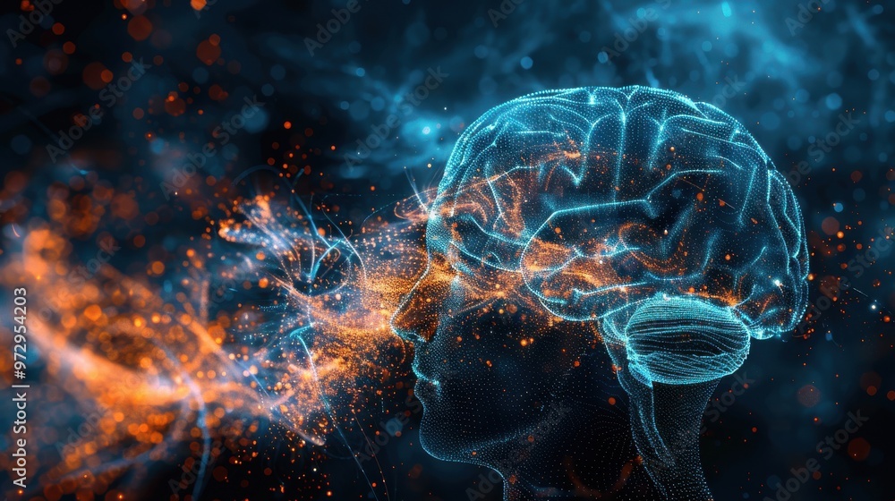 Vivid Neurological Activity in Brain Simulation Illustration Vivid Neurological Activity in Brain Simulation Illustration