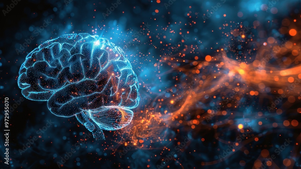 Vivid Neurological Activity in Brain Simulation Illustration