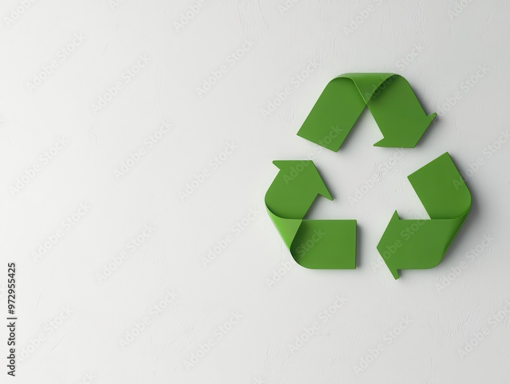Obraz premium Modern recycle icon in soft green, floating on a white background, minimalist sustainability design