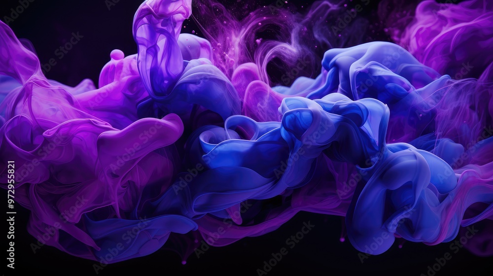 A vibrant swirl of purple and blue fluid shapes creates an abstract, artistic composition. A vibrant swirl of purple and blue fluid shapes creates an abstract, artistic composition.