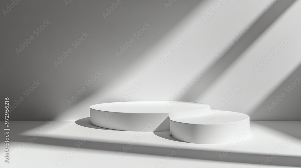 A simple, minimalist product display with a white background and a white circular platform. A simple, minimalist product display with a white background and a white circular platform.
