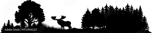 Vektor Silhouette - Elch im Wald auf einer Lichtung