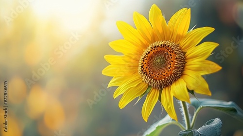 A macro view of a bright yellow sunflower with its textured center and surrounding petals in sharp focus, set against a muted, complementary background.