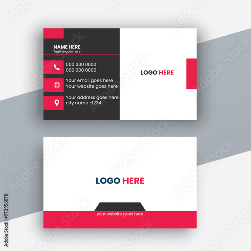 Modern business card template red black colors. Flat design vector abstract creative - Vector