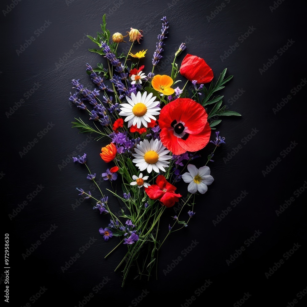 Vibrant bouquet of assorted flowers against a dark backdrop. Vibrant bouquet of assorted flowers against a dark backdrop.